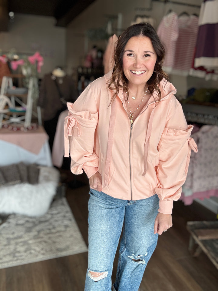 Blushing Bow Zip Up Sweatshirt