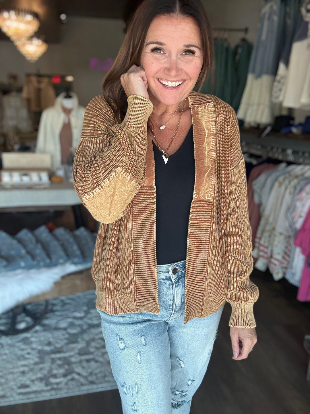Tan Knit Open Cardigan
