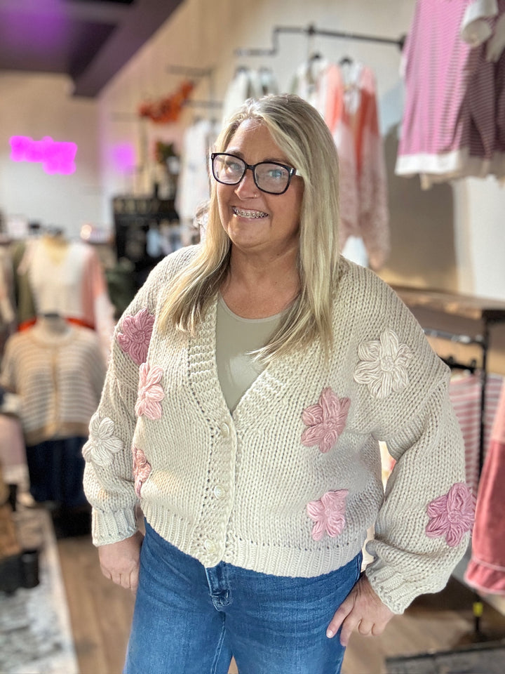 Fall Chunky Floral Knit Cardigan