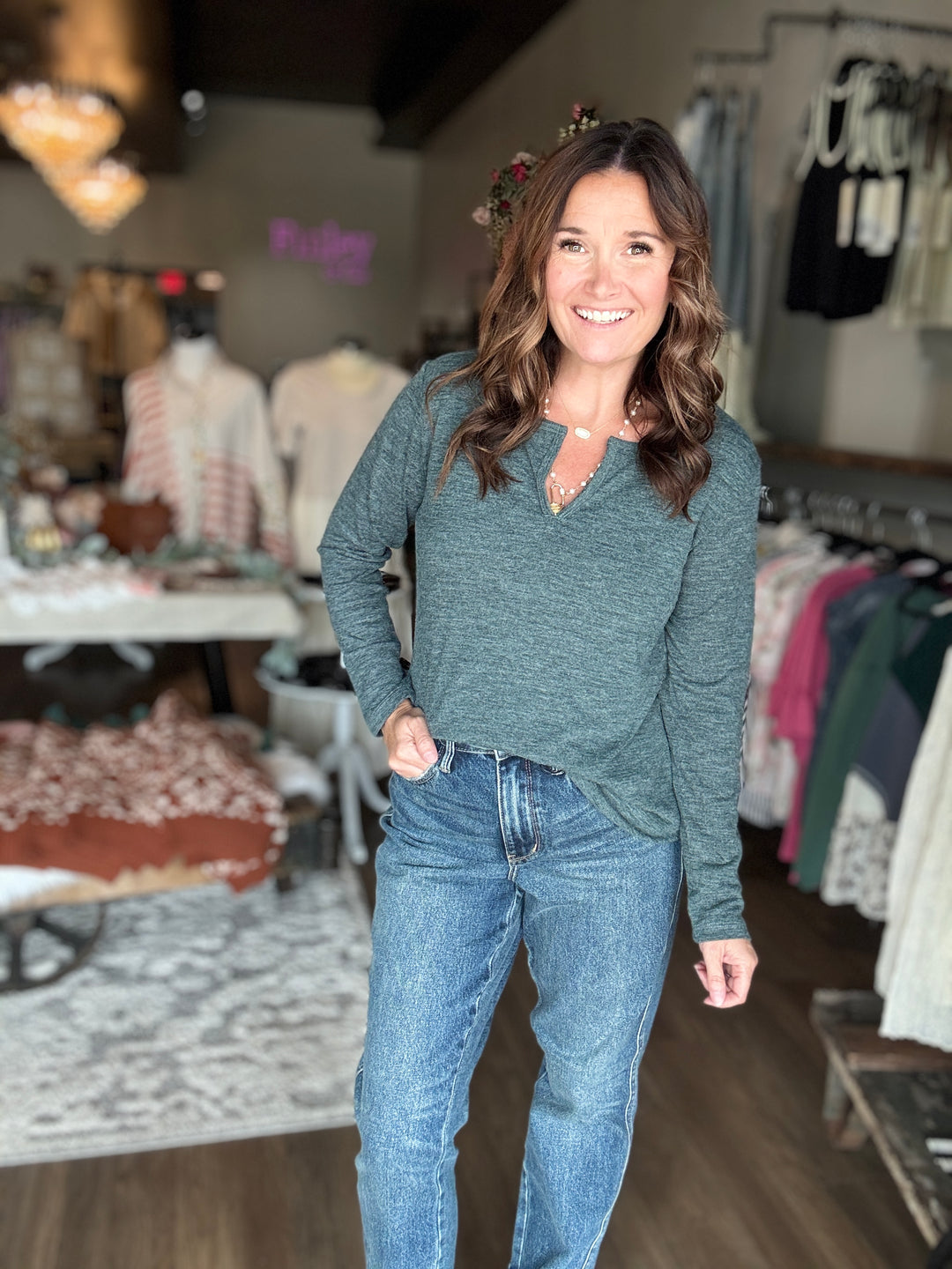 Fall Split Neck Tee