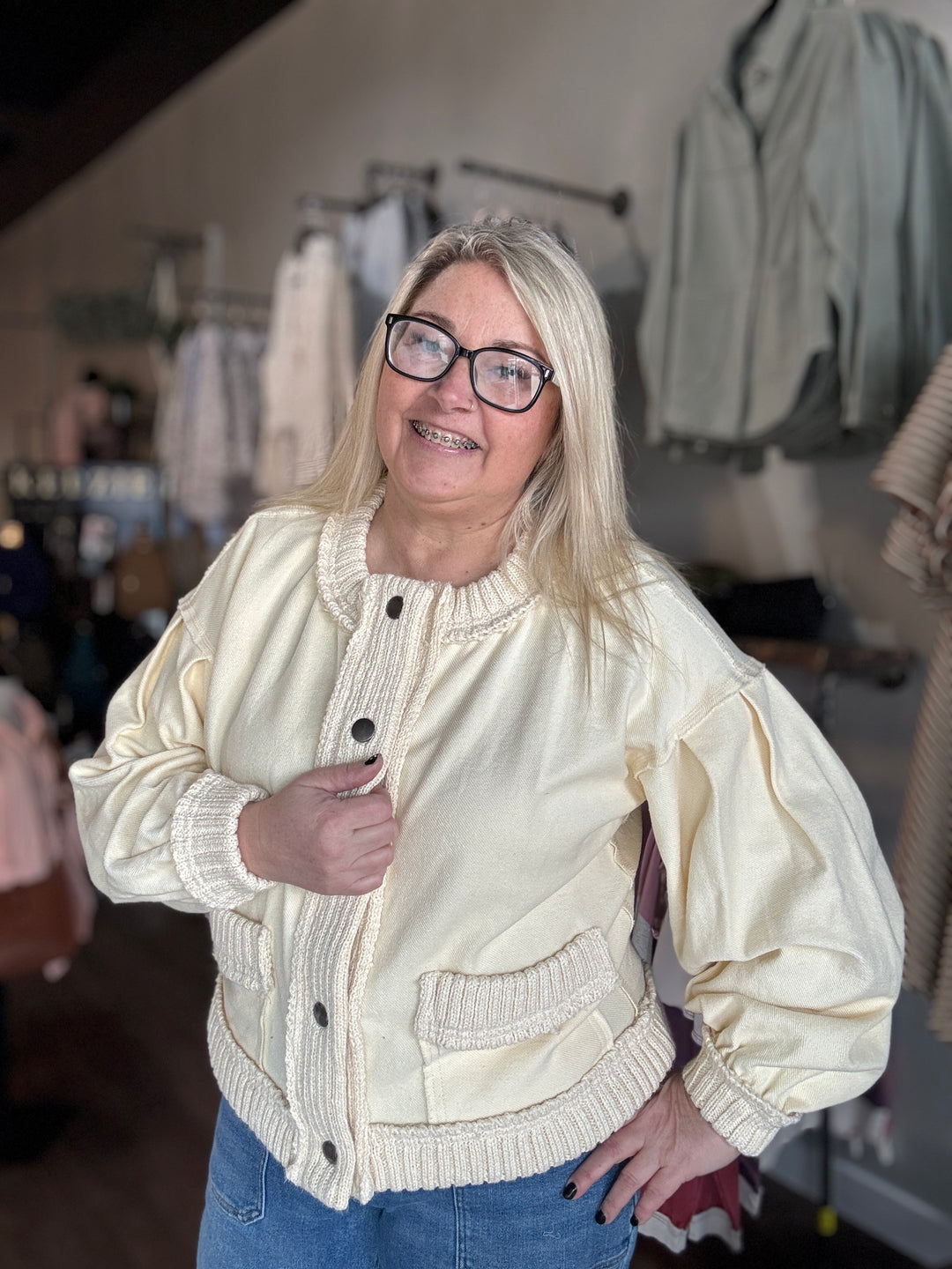 Ribbed Knit Trim Cardigan