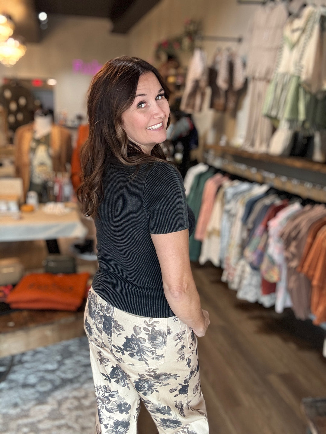 Washed Ribbed Knit Tee