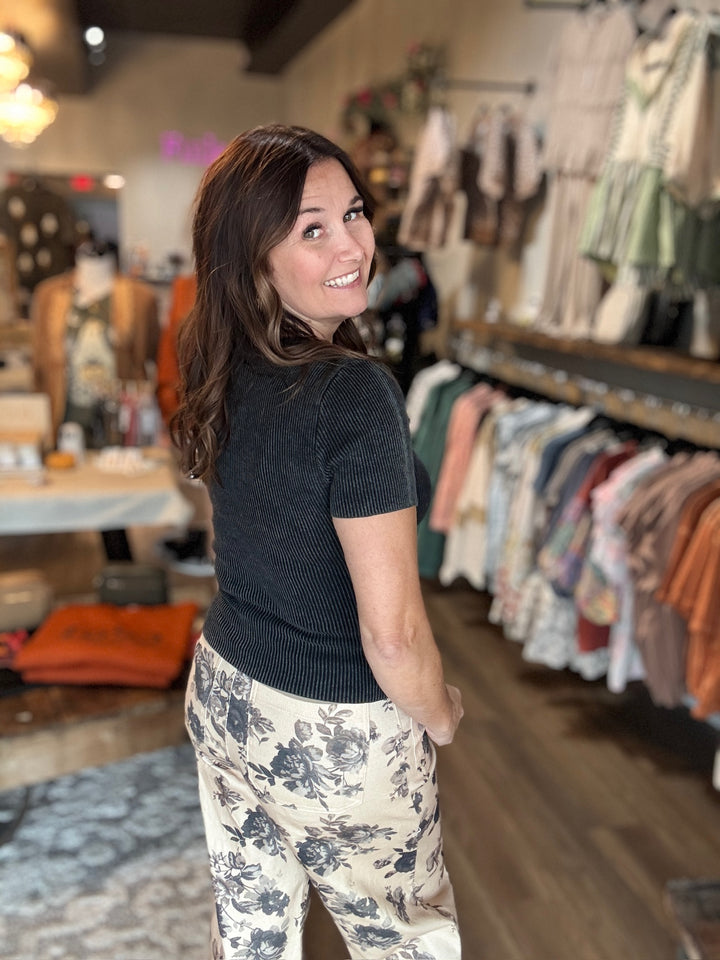 Washed Ribbed Knit Tee