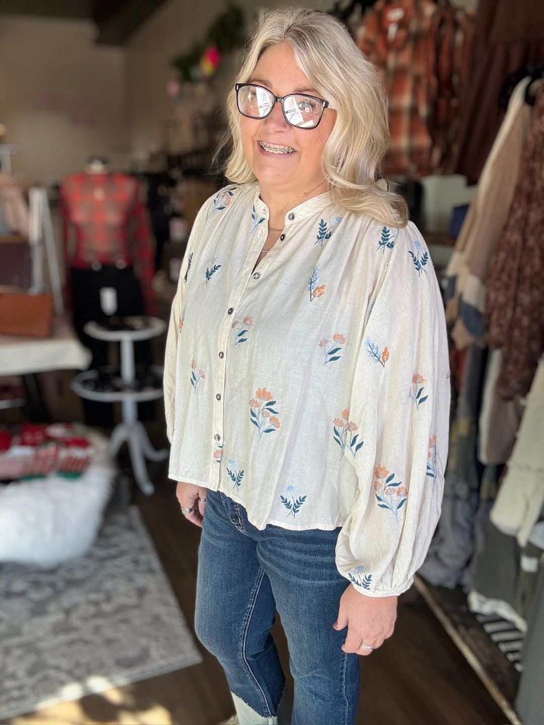 Oatmeal Floral Blouse