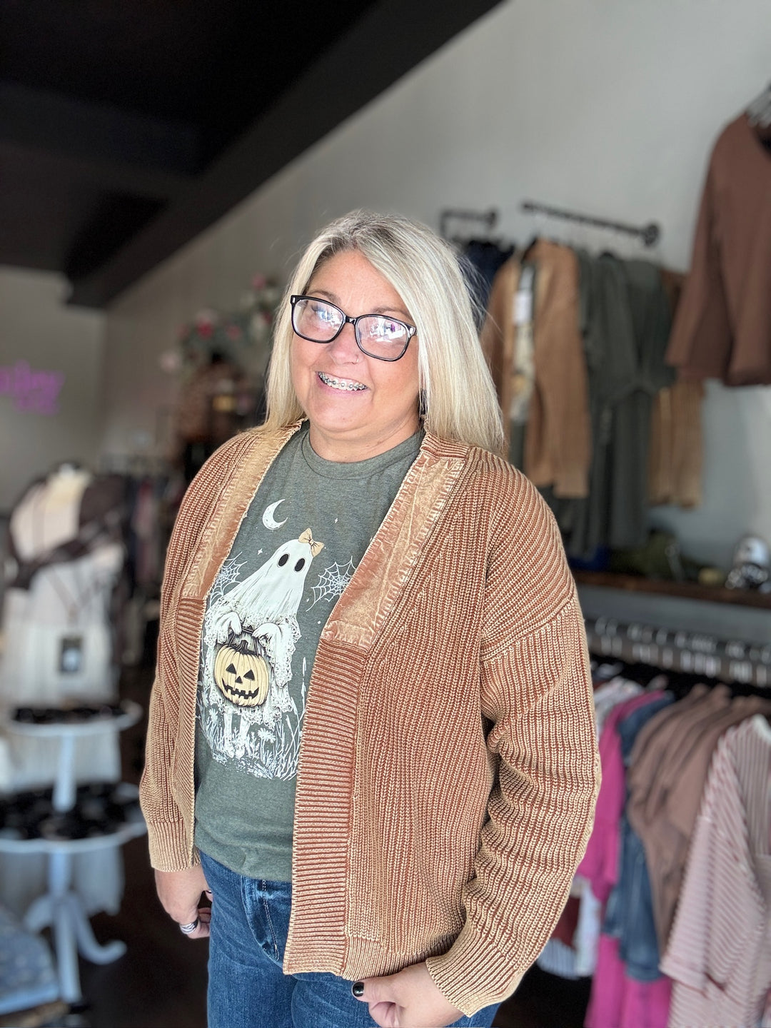 Tan Knit Open Cardigan