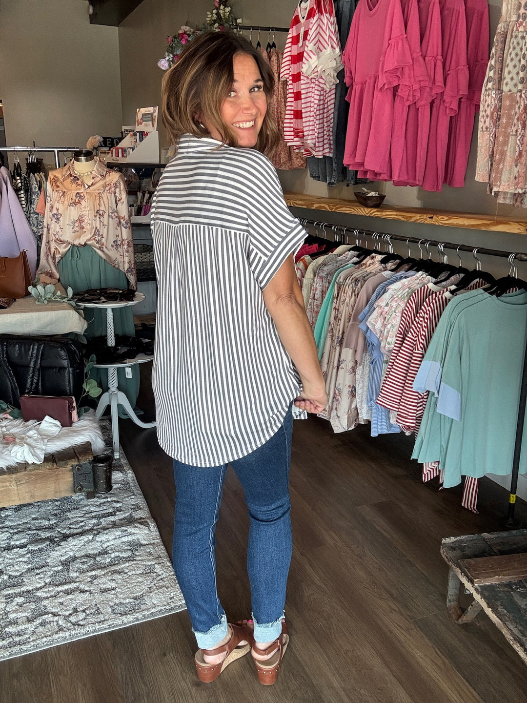Plus Striped Collared Top