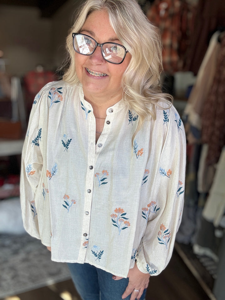 Oatmeal Floral Blouse
