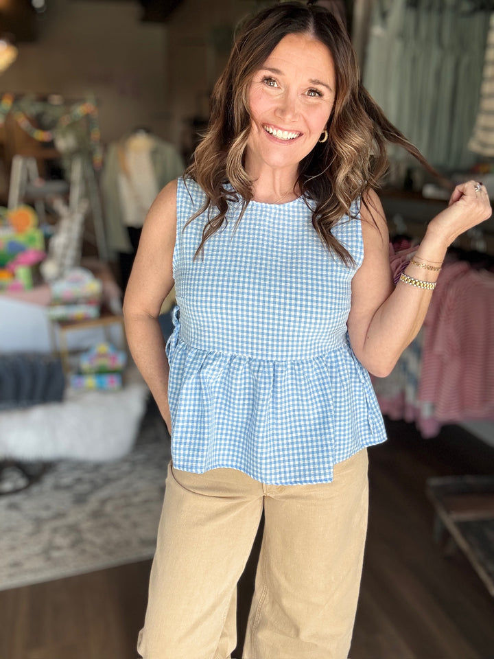 Blue Gingham Sleeveless Top