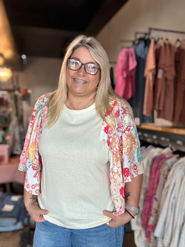 Floral Patchwork Sleeve Blouse