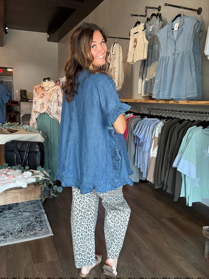 Denim Ruffle Hem Kimono
