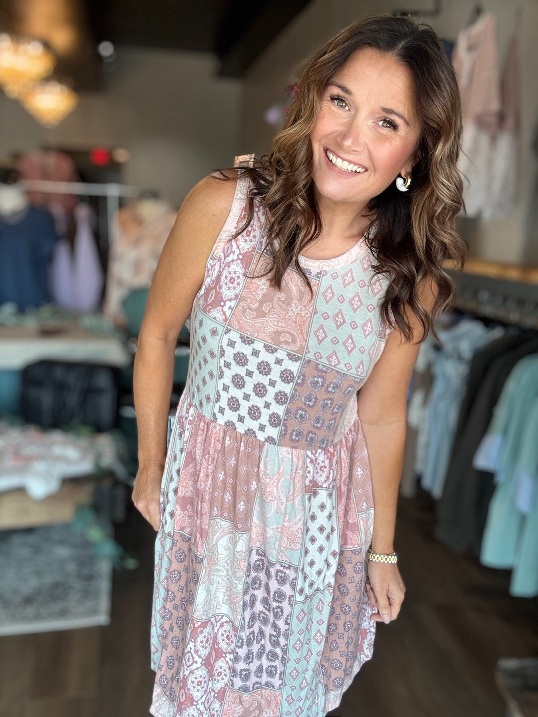 Patch Print Babydoll Dress