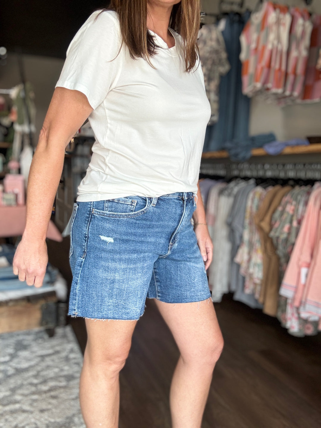 Lovervet High Rise Raw Hem Denim Shorts
