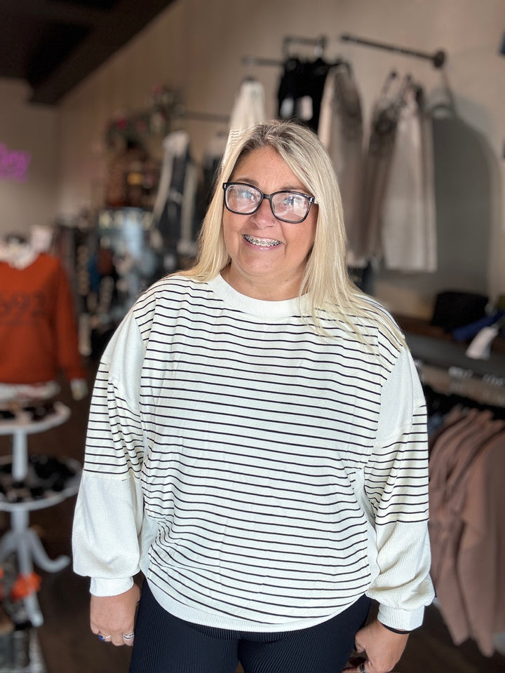 Striped Raw Edge Sweatshirt