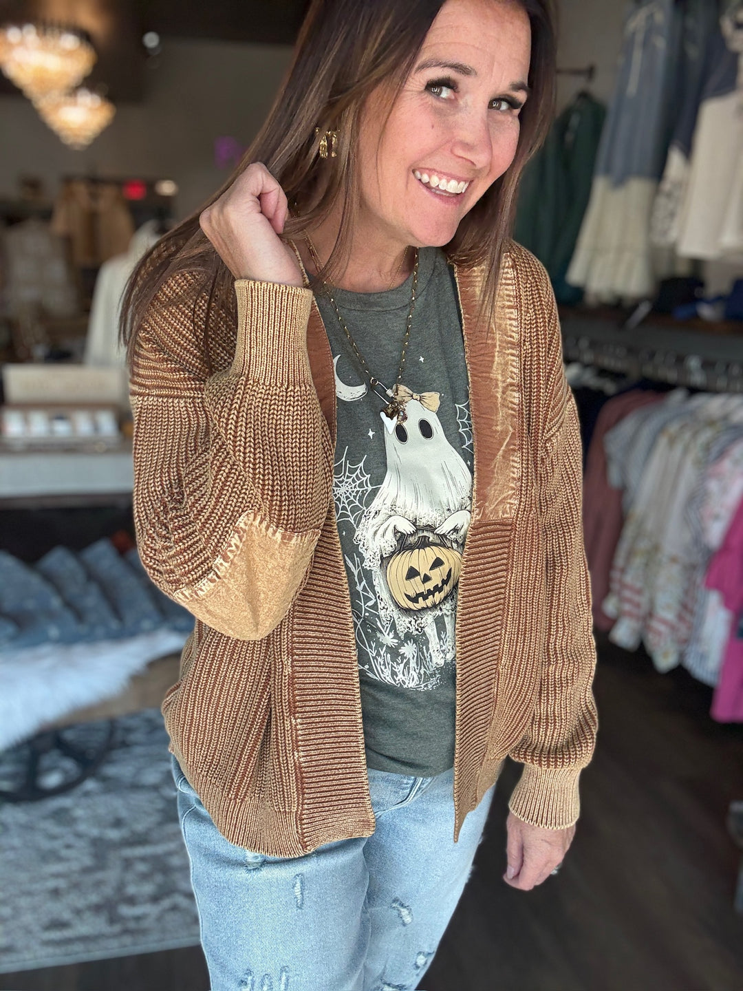 Tan Knit Open Cardigan