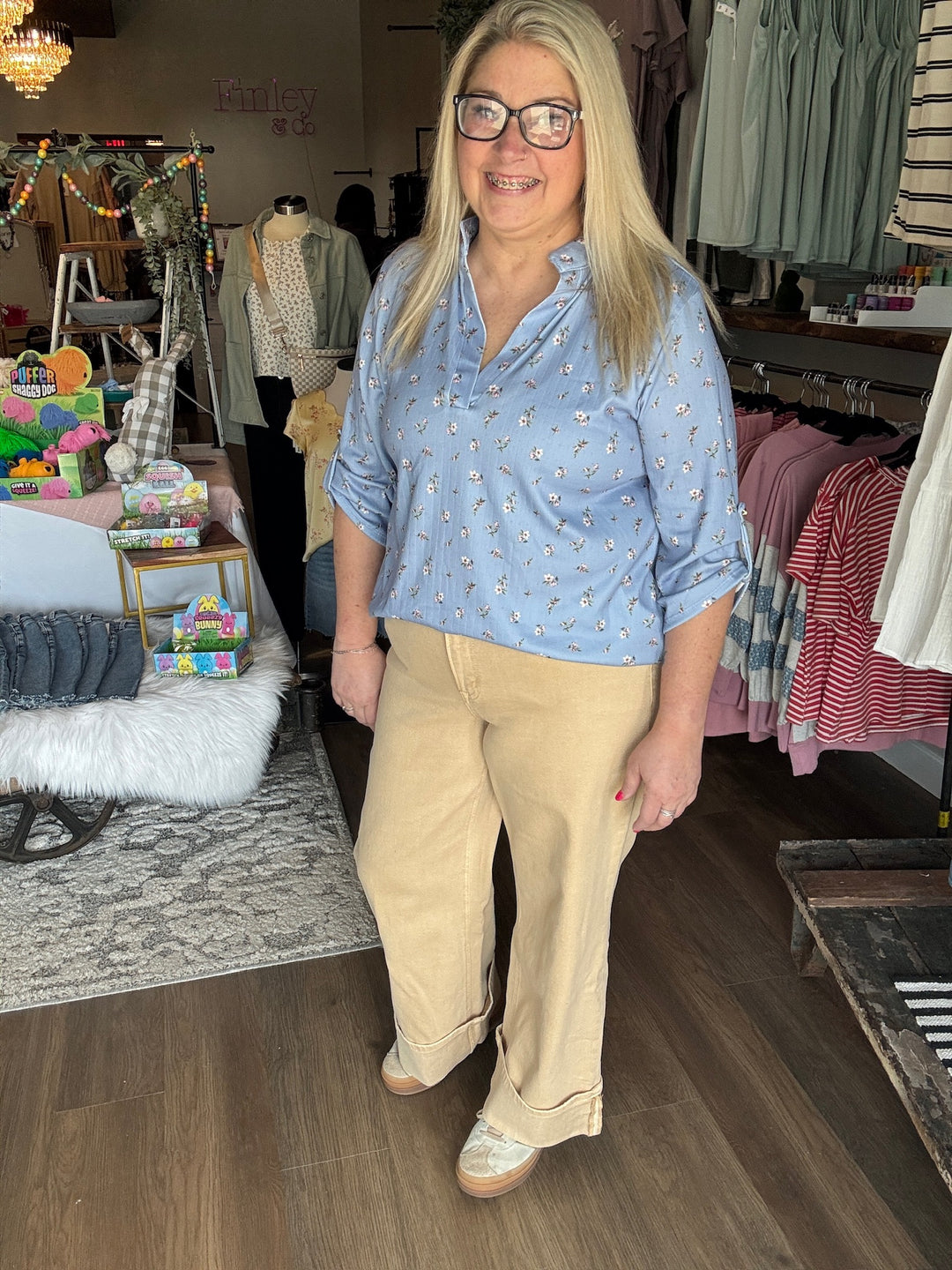 Spring Blue Floral Top