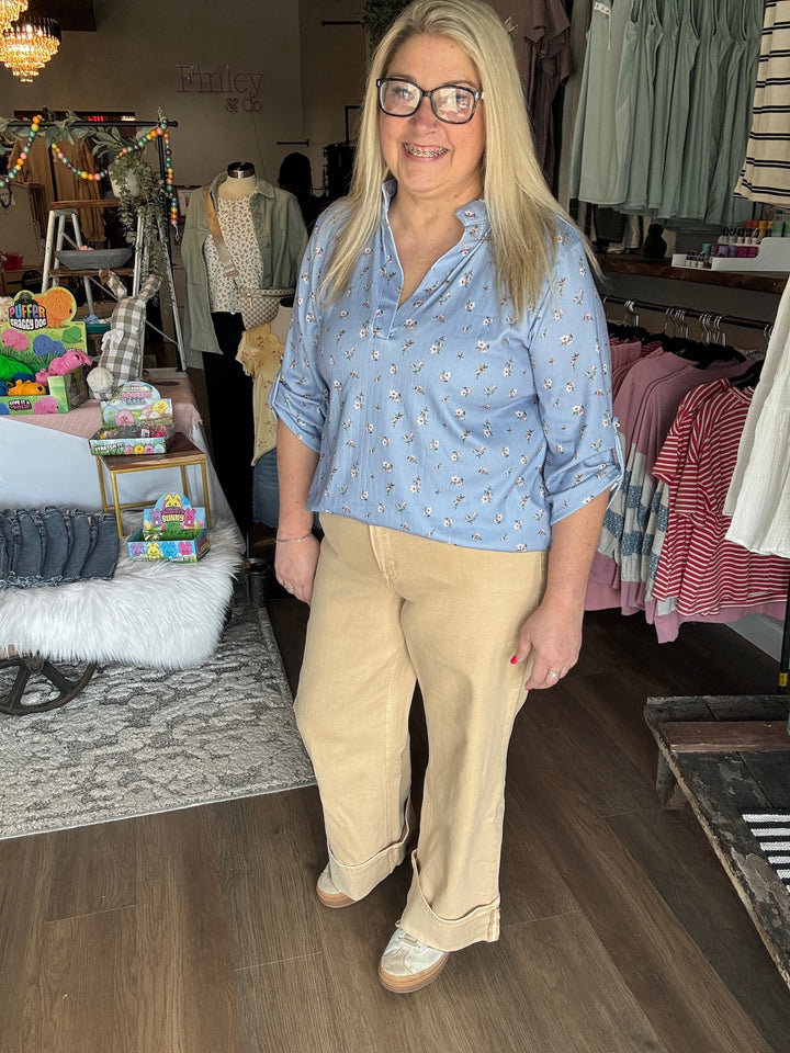 Spring Blue Floral Top
