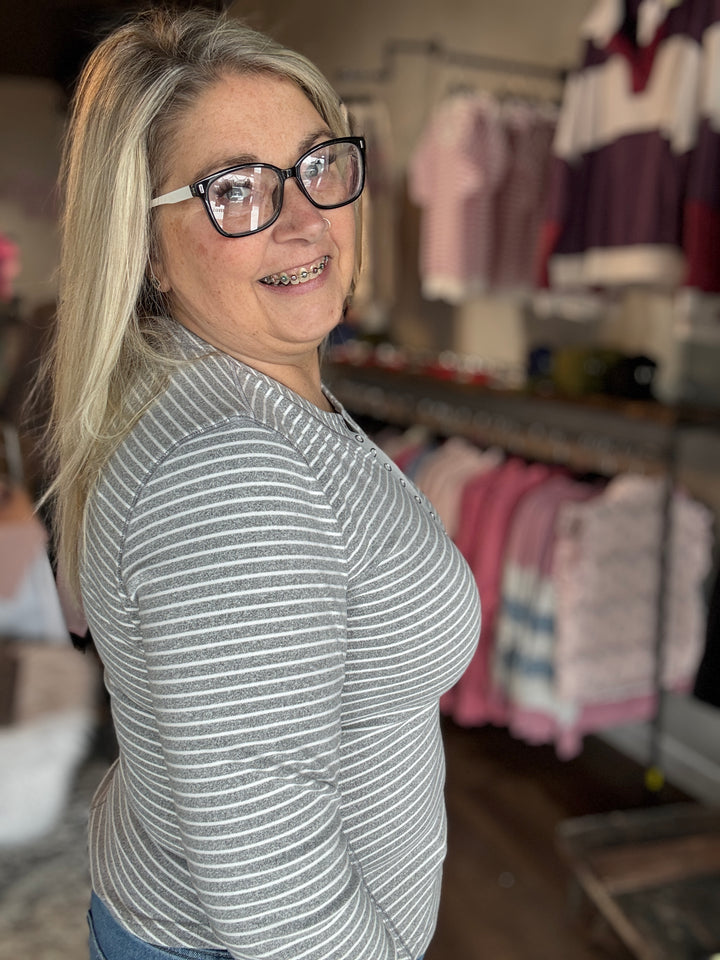 Striped Henley Knit Top