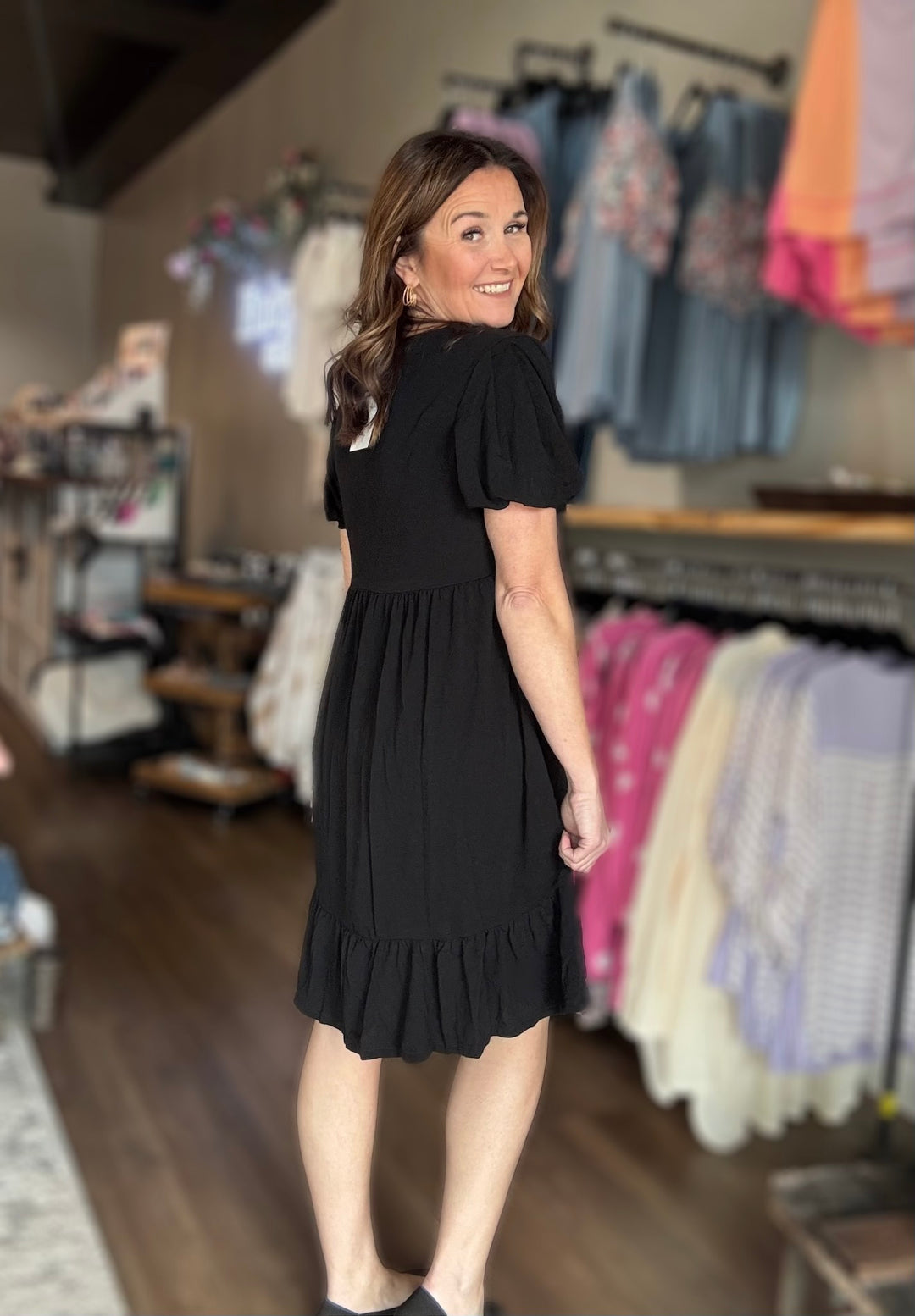 Button Down Ruffle Hem Dress