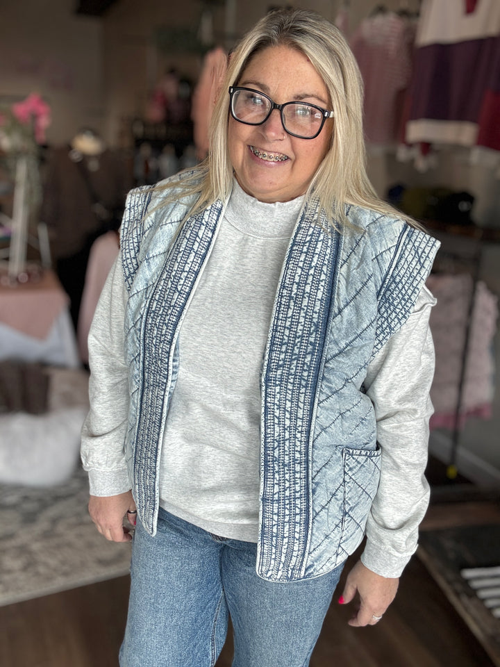 Washed Denim Quilted Vest