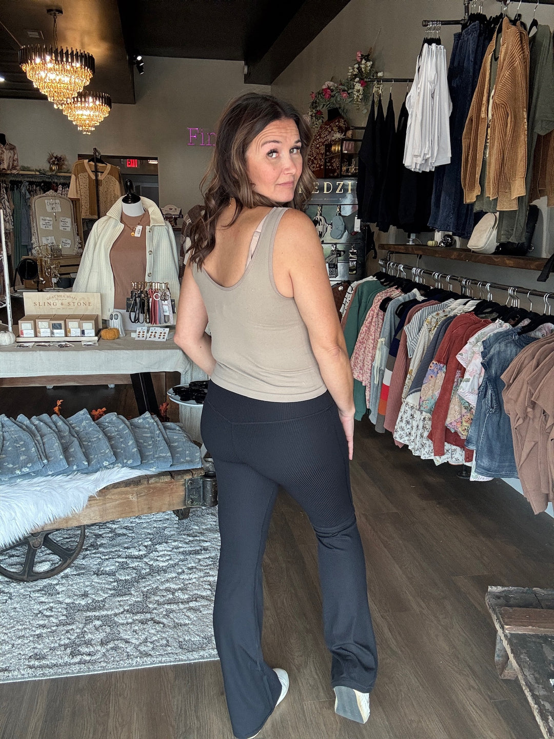 Black Ribbed Flare Leggings