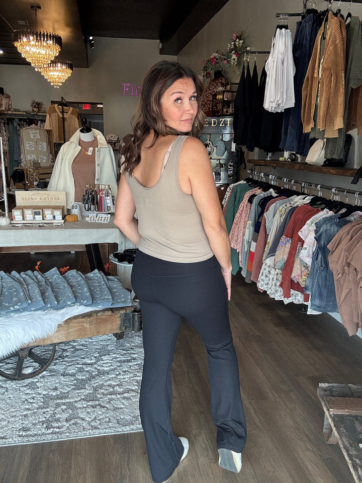 Black Ribbed Flare Leggings