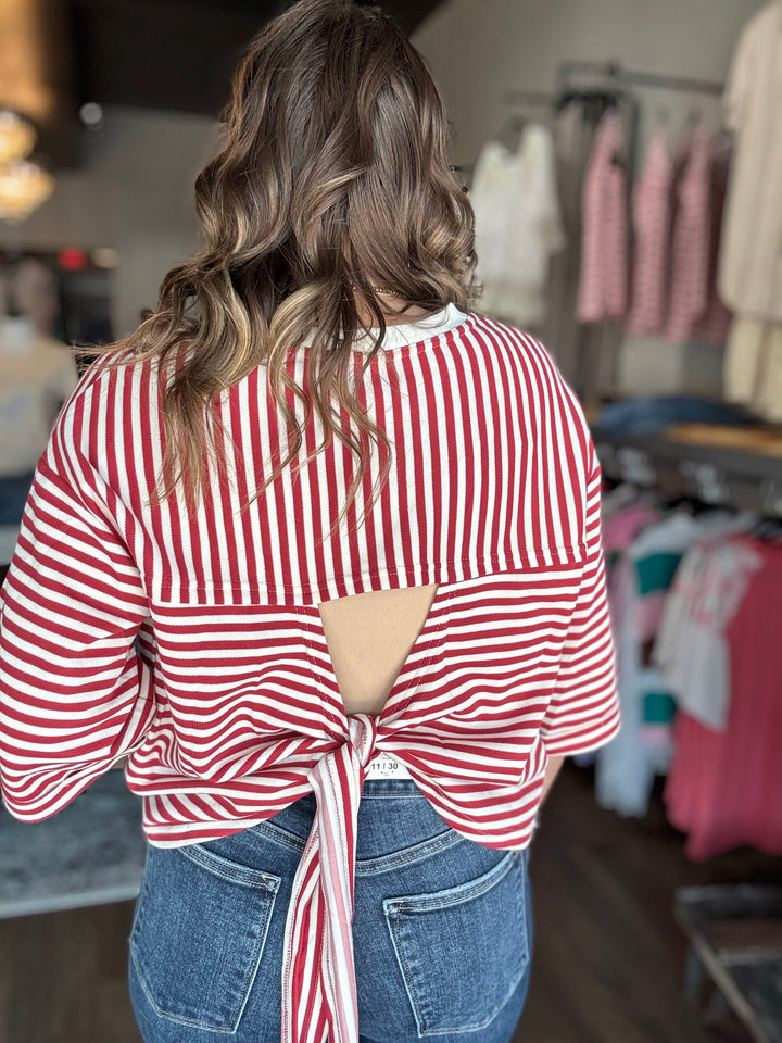 Red Striped Cutout Top