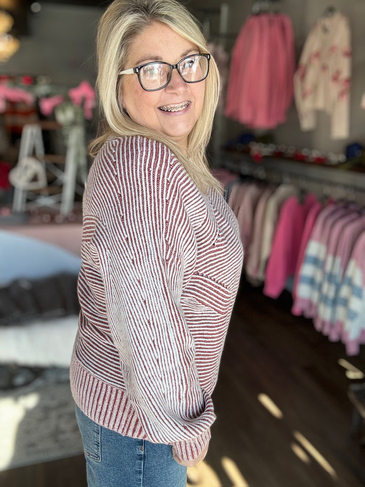 Striped Ribbed Boat Neck Sweater