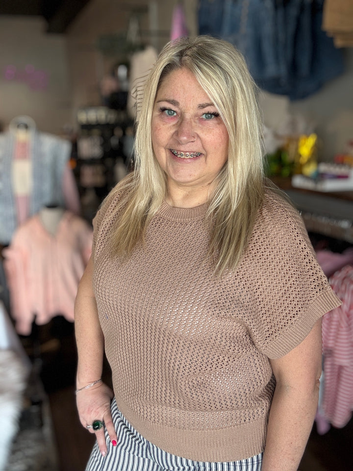 Taupe Open Knit Top