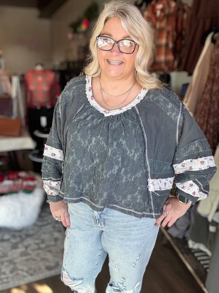 POL Floral Patchwork Top