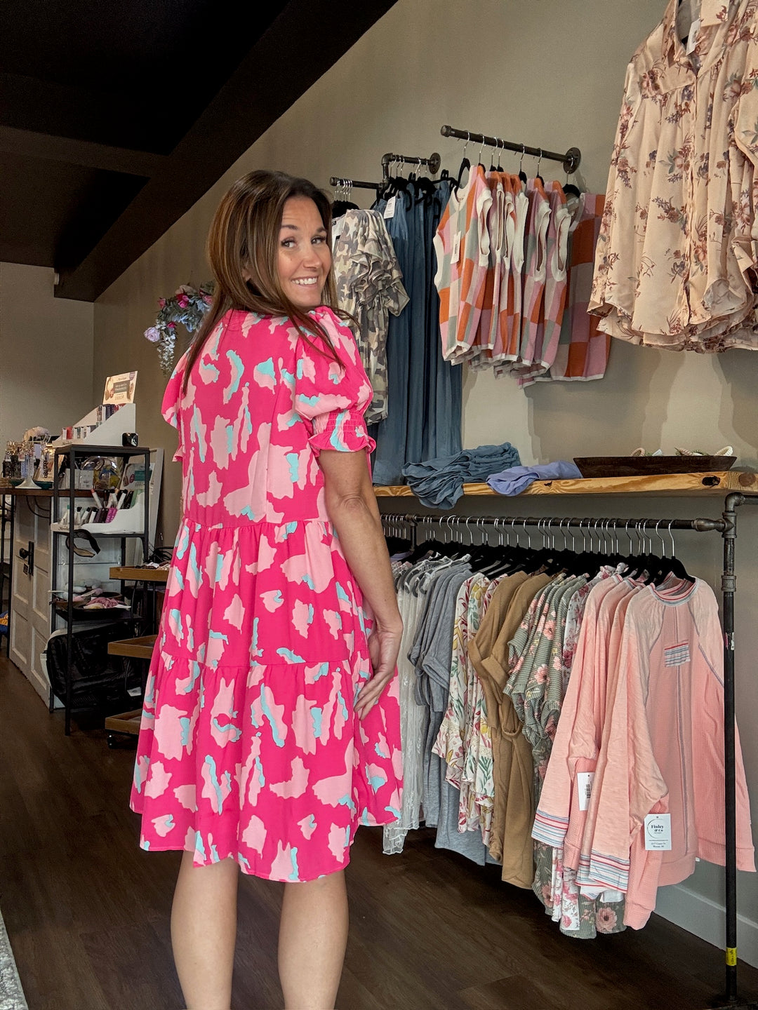 Pink Leopard Tiered Dress