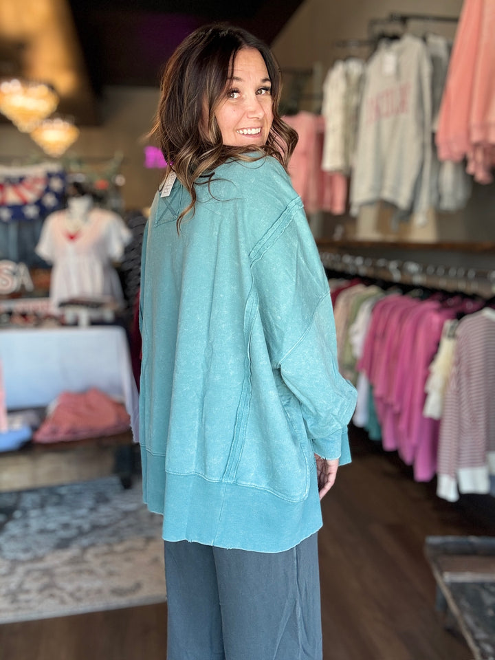Split Cuff Cotton Washed Oversized Sweatshirt