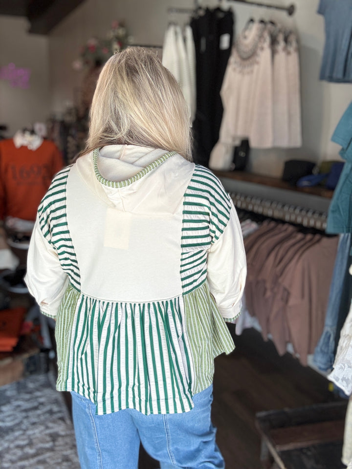 Green Stripe Patchwork Hoodie