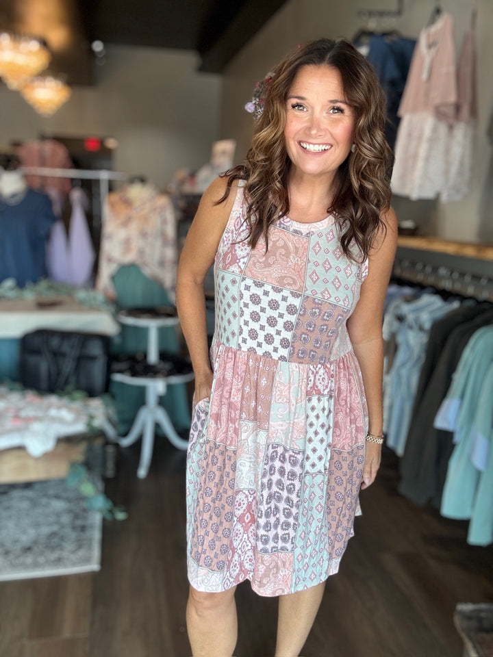 Patch Print Babydoll Dress