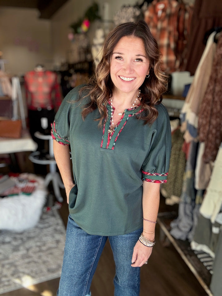 Green & Red Plaid Blouse