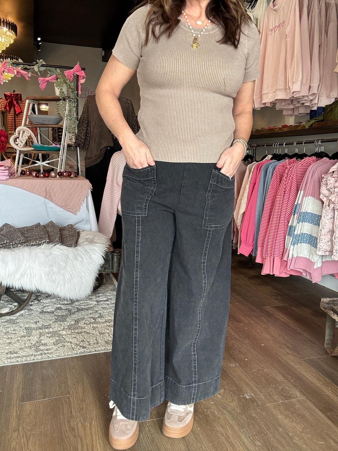 Black Denim Wide Leg Pants