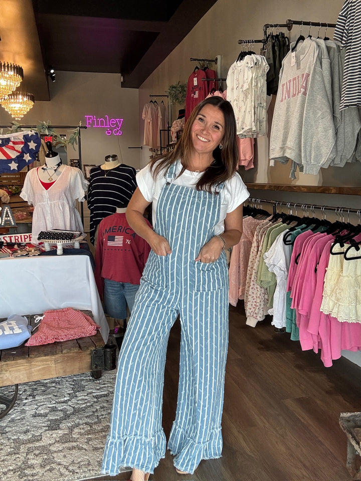 Sunwashed Striped Overalls