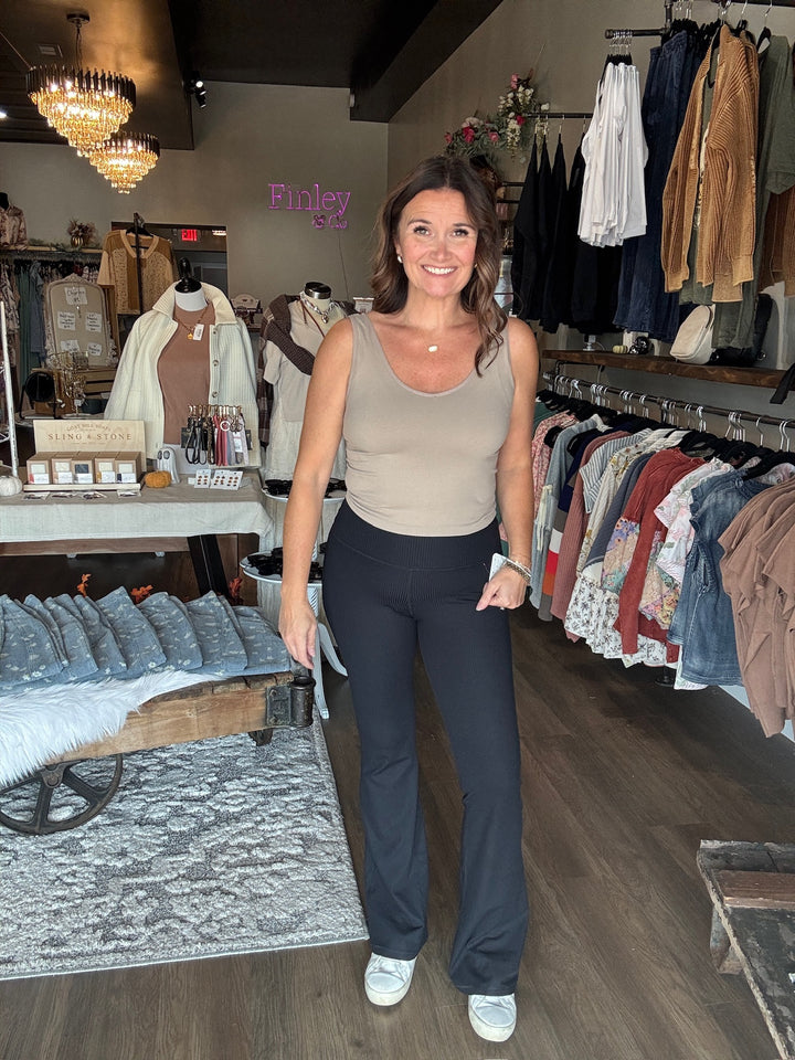 Black Ribbed Flare Leggings