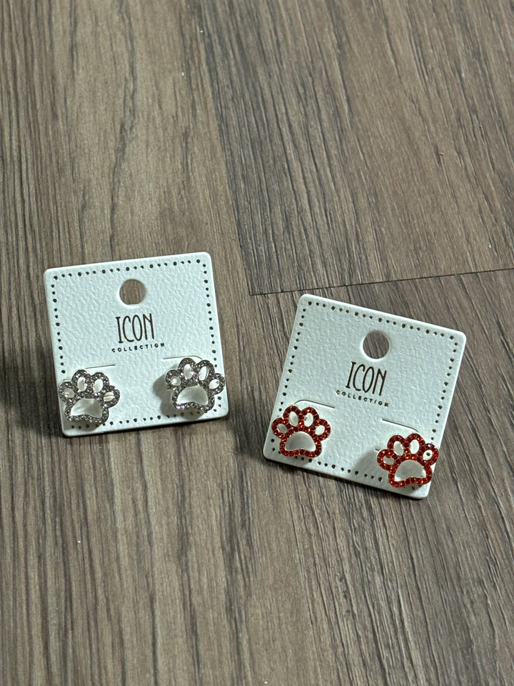 Rhinestone Paw Stud Earrings