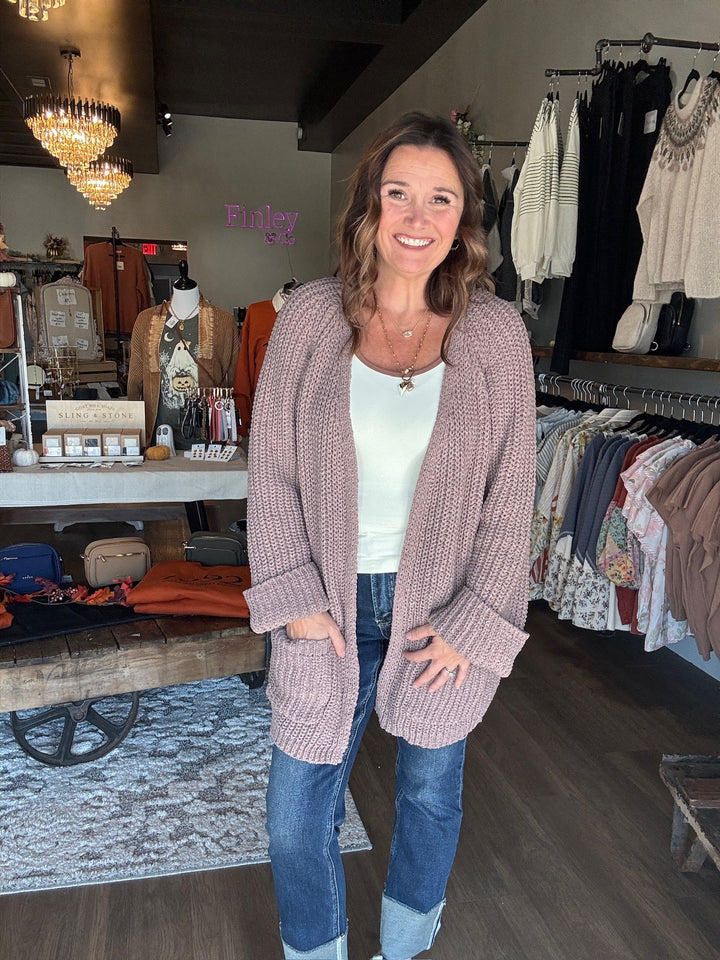 POL Mocha Open Cardigan