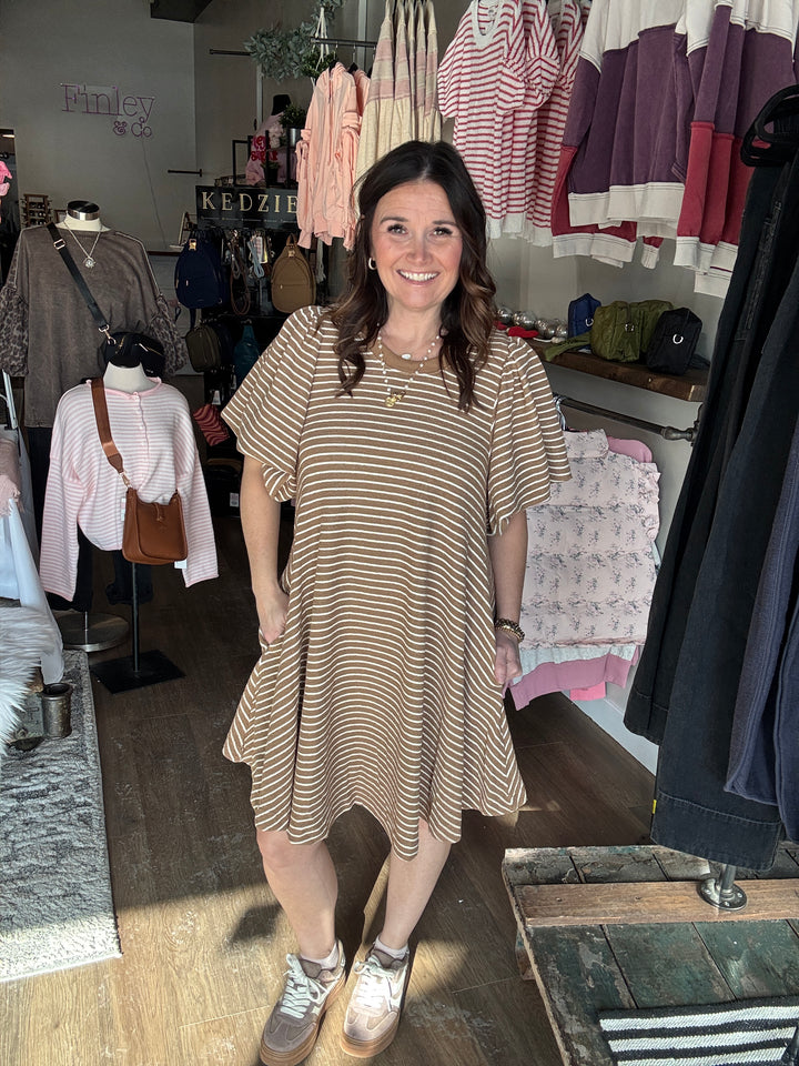 Striped Puff Sleeve Spring Dress