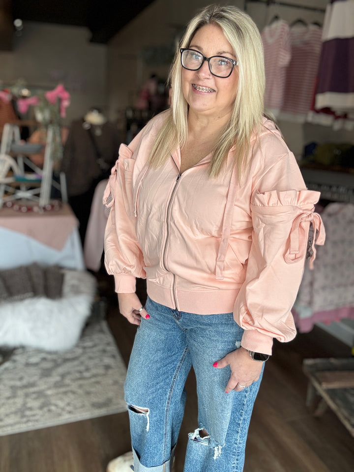 Blushing Bow Zip Up Sweatshirt