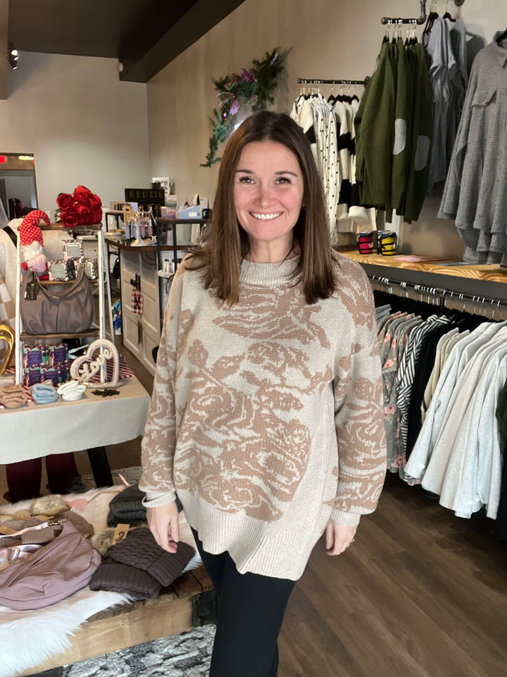 Floral Print Knit Sweater
