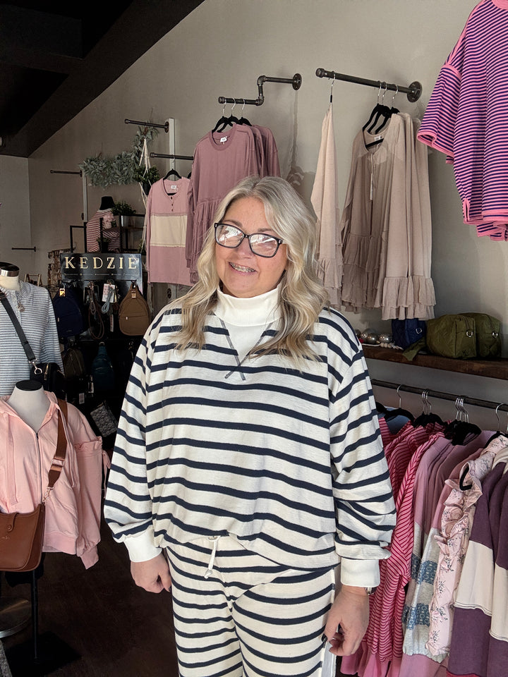 Navy Striped Mock Neck Sweatshirt