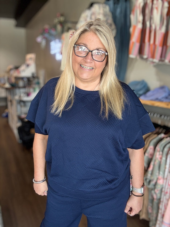 Double Take Full Size Texture Short Sleeve Top and Pants Set