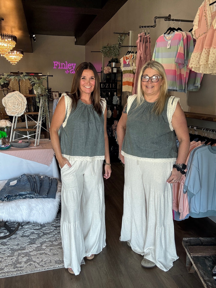 Linen Tiered Wide Leg Pants