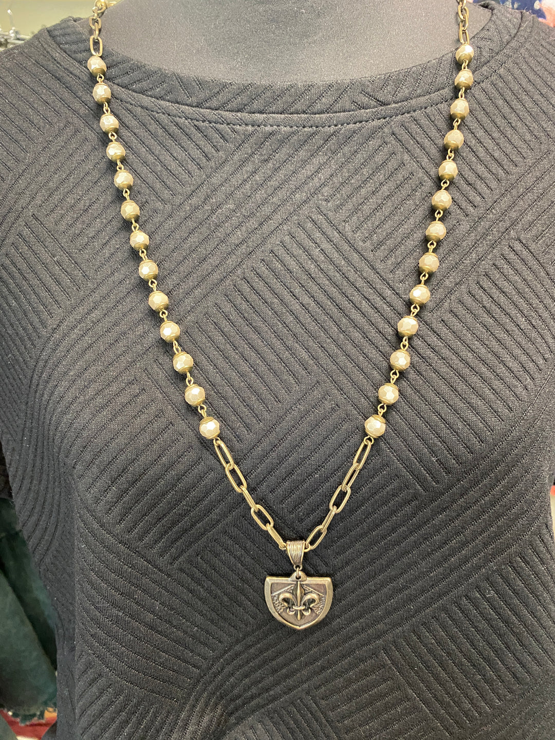 Fleur De Lis Shield Necklace