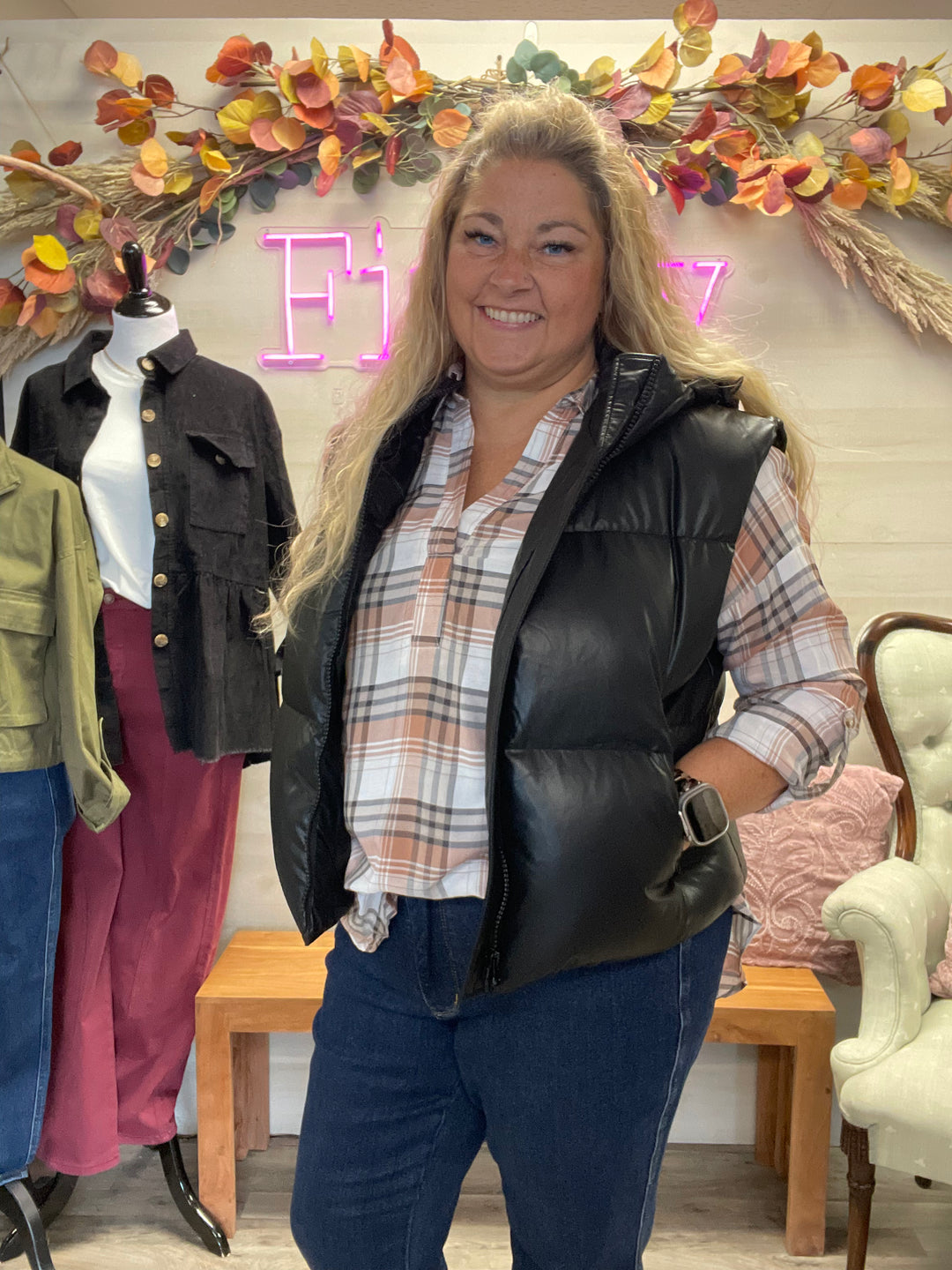 Black Hooded Puff Vest