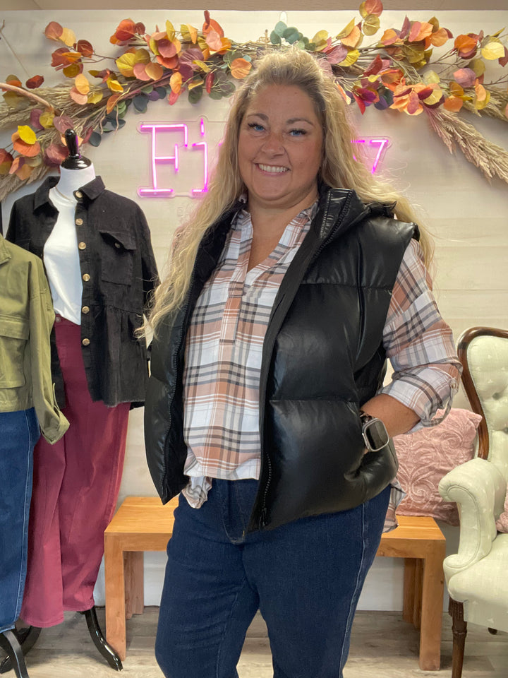 Black Hooded Puff Vest