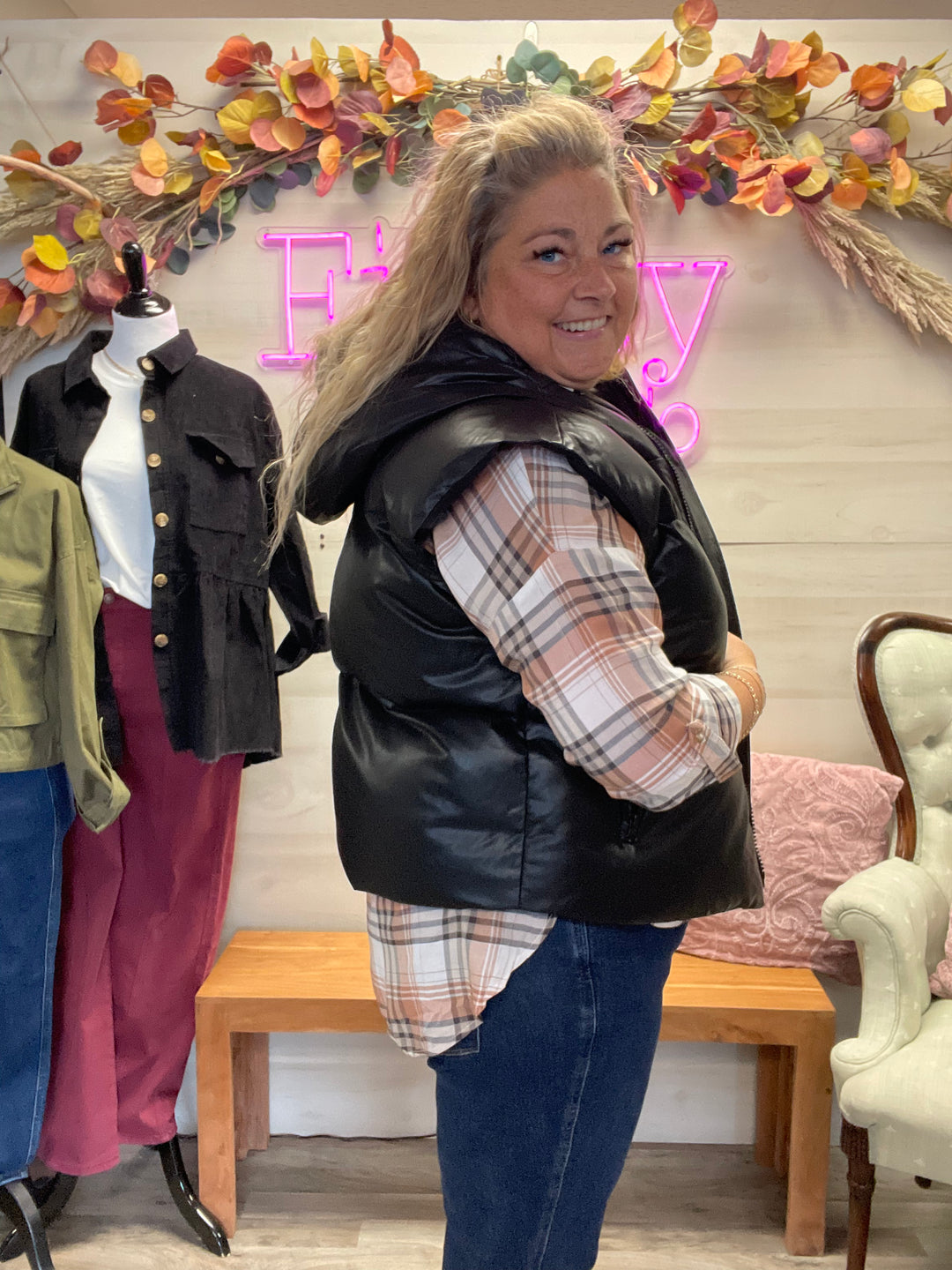 Black Hooded Puff Vest