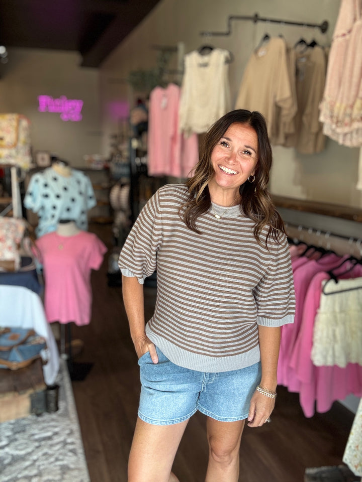 Crew Neck Striped Sweater Top